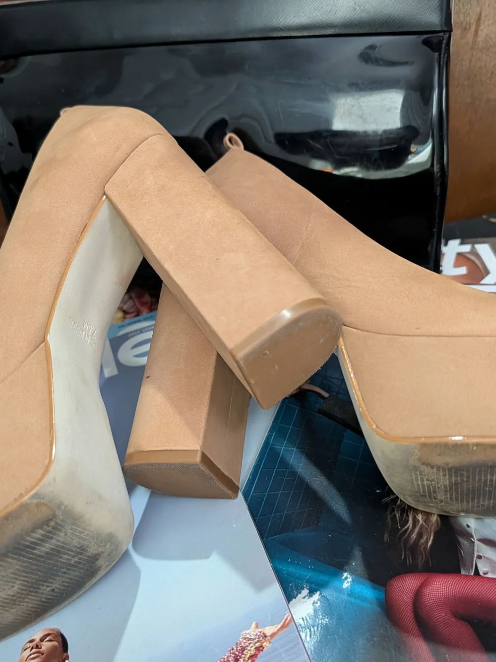 Steve Madden Nude Suede Platform Block Heel Pumps